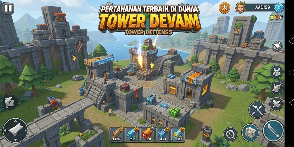 Screenshot gameplay ADI99 menunjukkan aksi menyerang tower yang seru.
