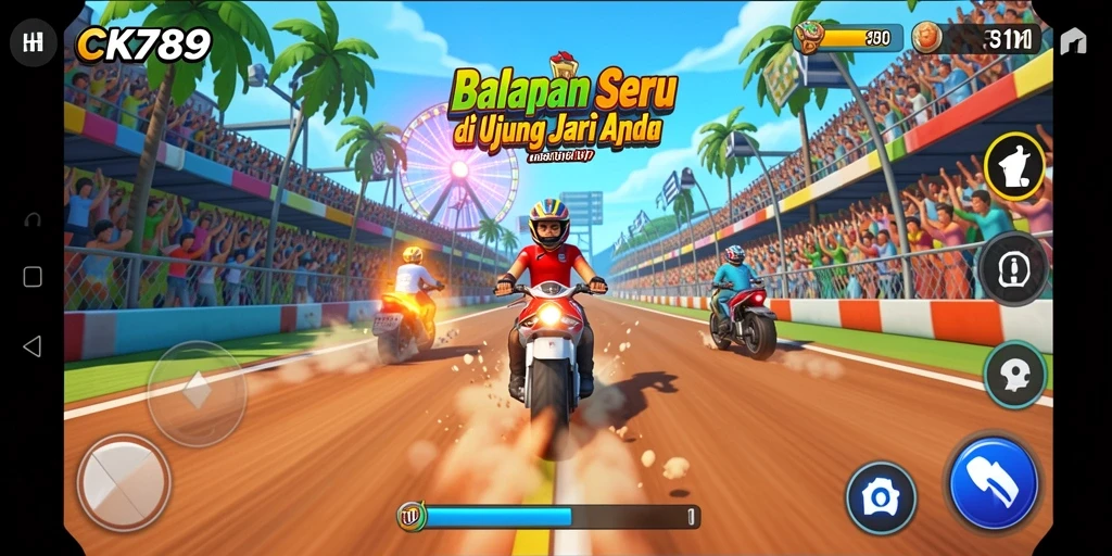 Tampilan gameplay CK789 yang menegangkan dan penuh aksi balapan.