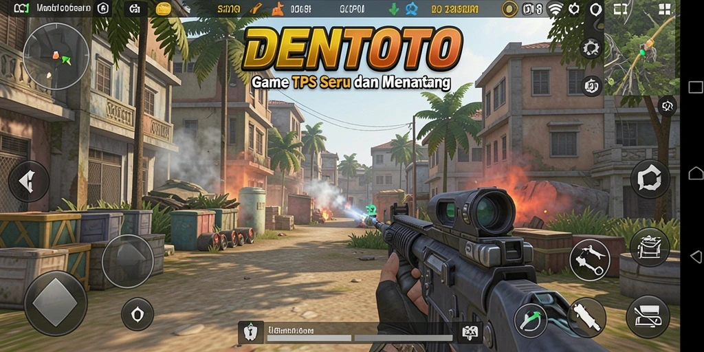 Screenshot DENTOTO menampilkan aksi intens dalam gameplay TPS.
