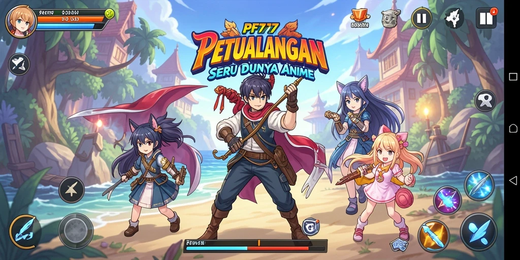 Tampilan gameplay seru dengan karakter anime yang colorful.