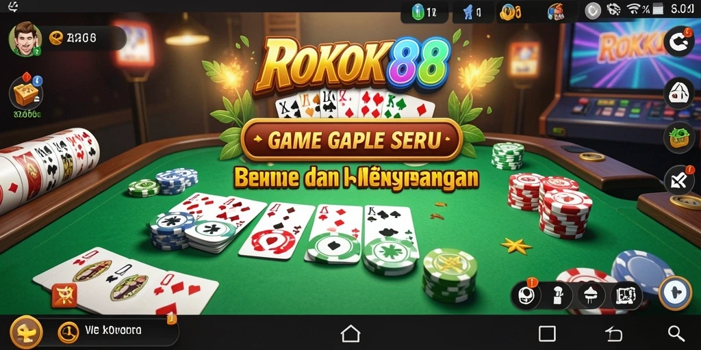 Tampilan gameplay seru dalam ROKOK88 yang menggambarkan permainan Gaple.
