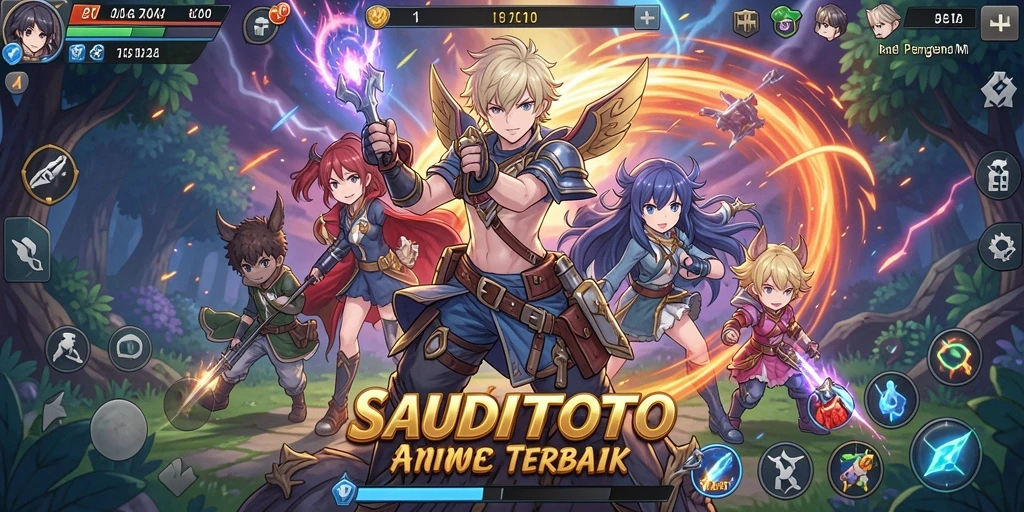 Tangkapan layar utama gameplay SAUDITOTO menampilkan aksi karakter anime.