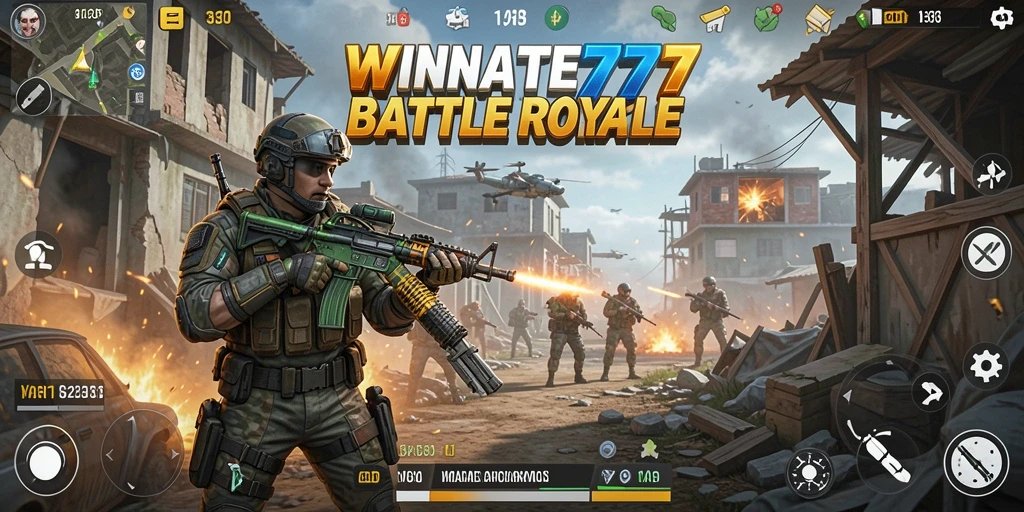 Tampilan seru gameplay <strong>WINRATE777</strong> dalam pertarungan Battle Royale.