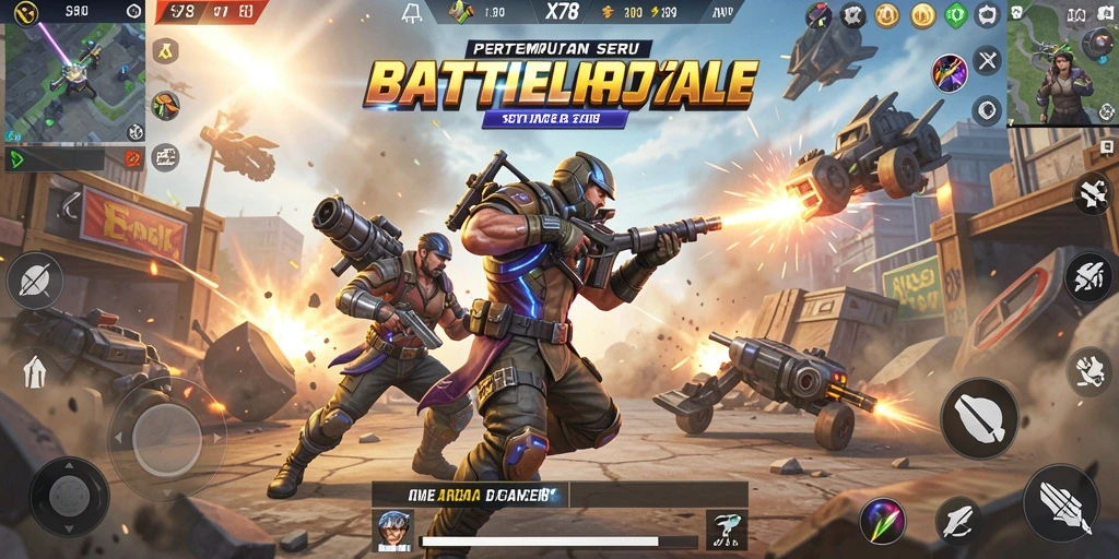 Screenshot gameplay X78 yang menampilkan aksi seru dalam arena pertempuran.